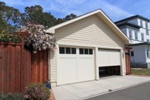 Open garage door in suburban house